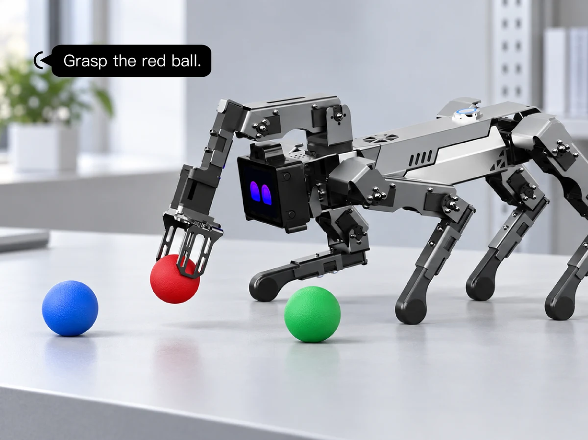 XGO-mini2S grasps the red ball following an instruction